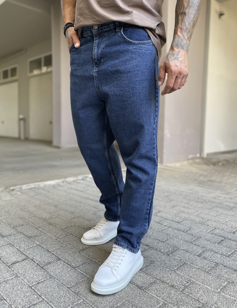 Ανδρικό μπλε σταθερό Loose Jean πεντάτσεπο με φερμουάρ BYFD02 φωτογραφία